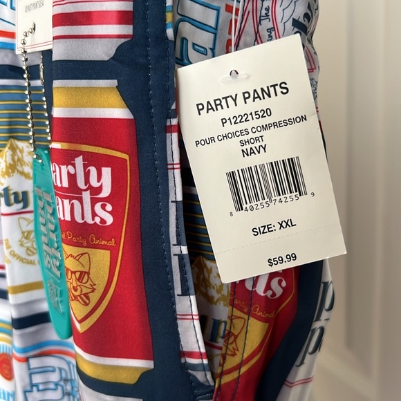 NWT Party Pants Beer Can Red Shote Blue Drawstring Swim Trunks Mens XXL - Picture 7 of 16